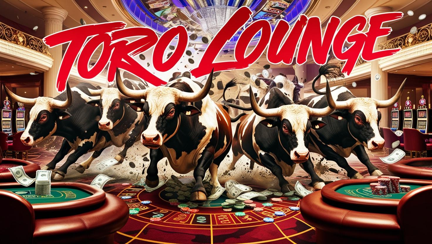 A herd of bulls charging through the Toro Lounge casino floor